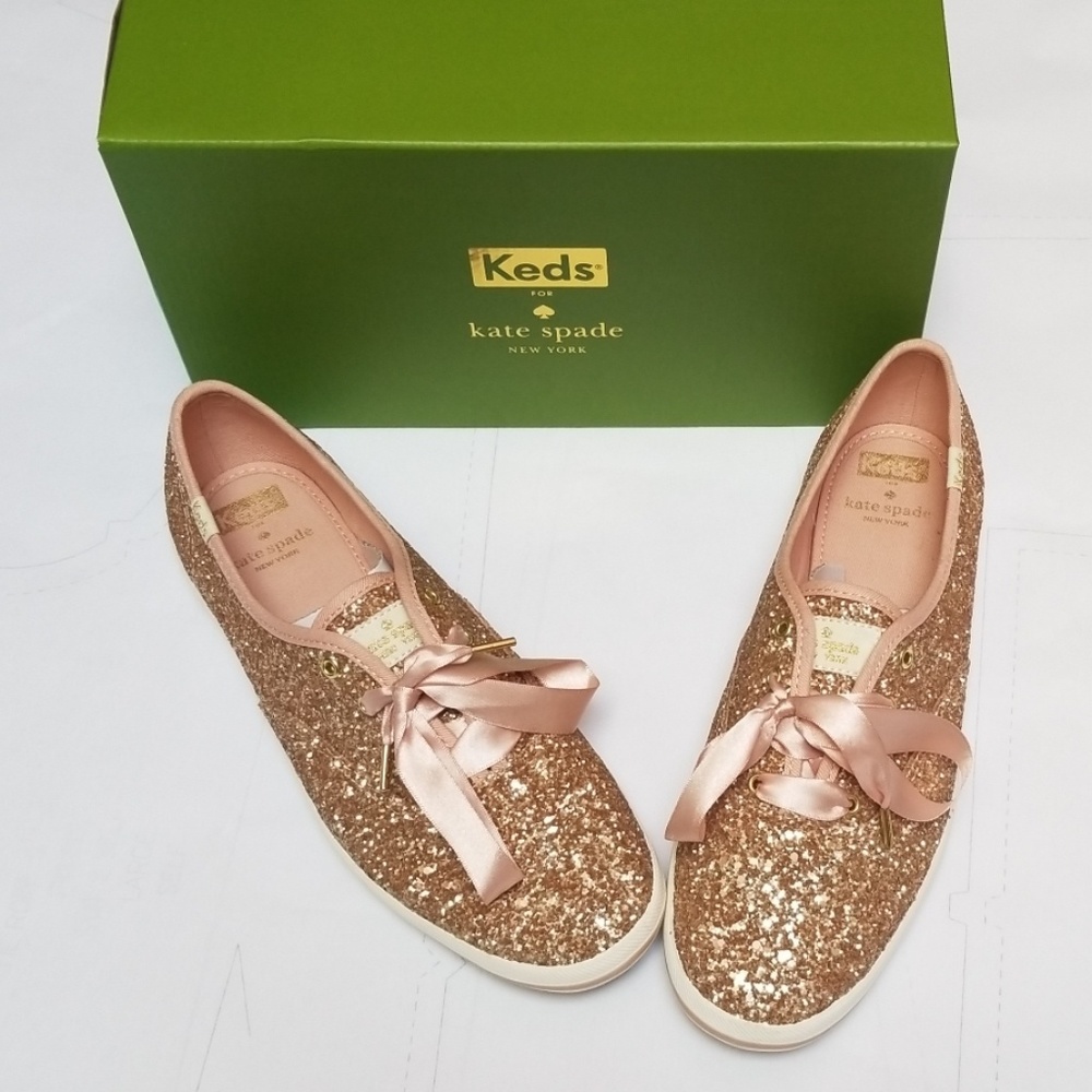 Kate Spade Rose Gold Glitter Sneakers Size 9